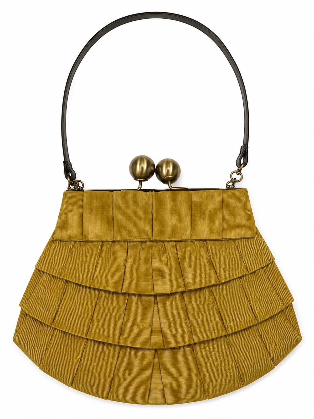 Boden AM126 Grosgrain Tiered Ruffle Frame Handbag Mustard Yellow Purse